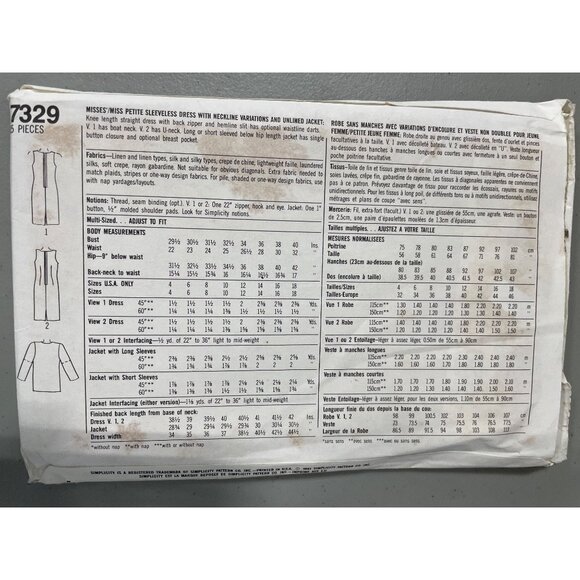 90s Simplicity 7329 Sewing Pattern Size KK 8-14 Sleeveless Dress Jacket NEW - Picture 3 of 6